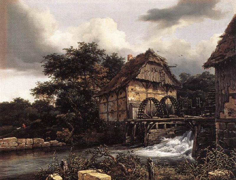 RUISDAEL, Jacob Isaackszon van Two Water Mills and an Open Sluice dfh oil painting picture